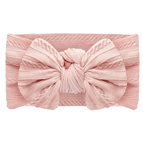 Baby Girl Turban Elastic Headband Bow (Set of 2 in Pink and White)