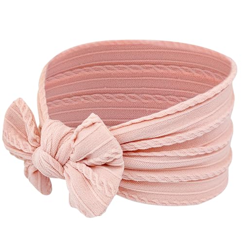 Baby Girl Turban Elastic Headband Bow (Set of 2 in Pink and White)