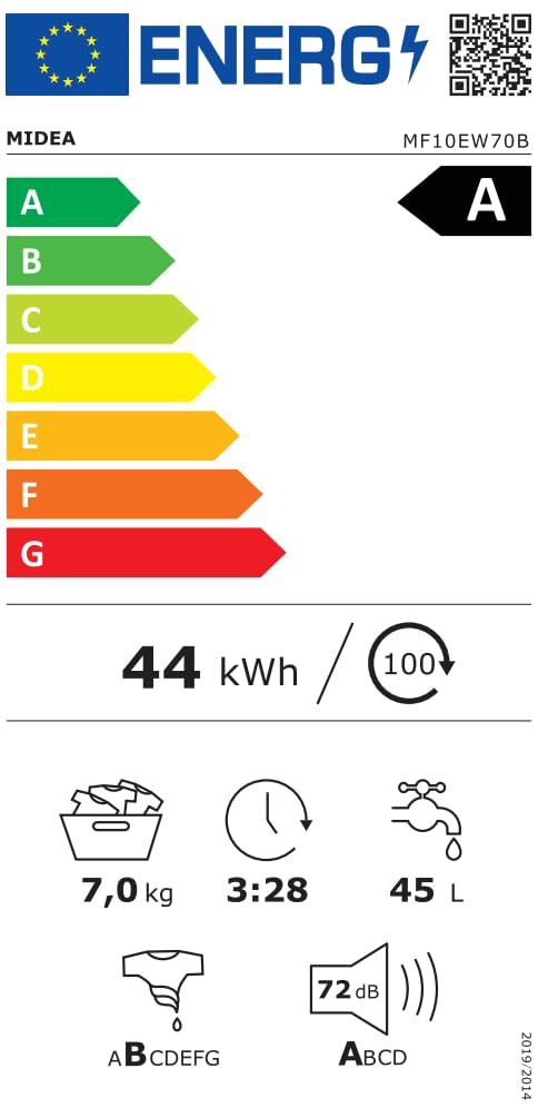Midea (MF10EW70B) Waschmaschine (7kg): Inverter Quattro Motor & Dampffunktion