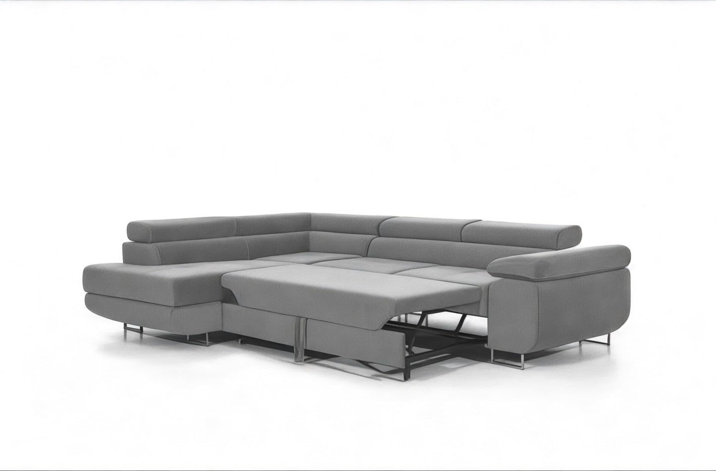3-seater L-shaped corner sofa with sleeping function 'PASTI' corner couch for the living room (light grey, ottoman on the left)