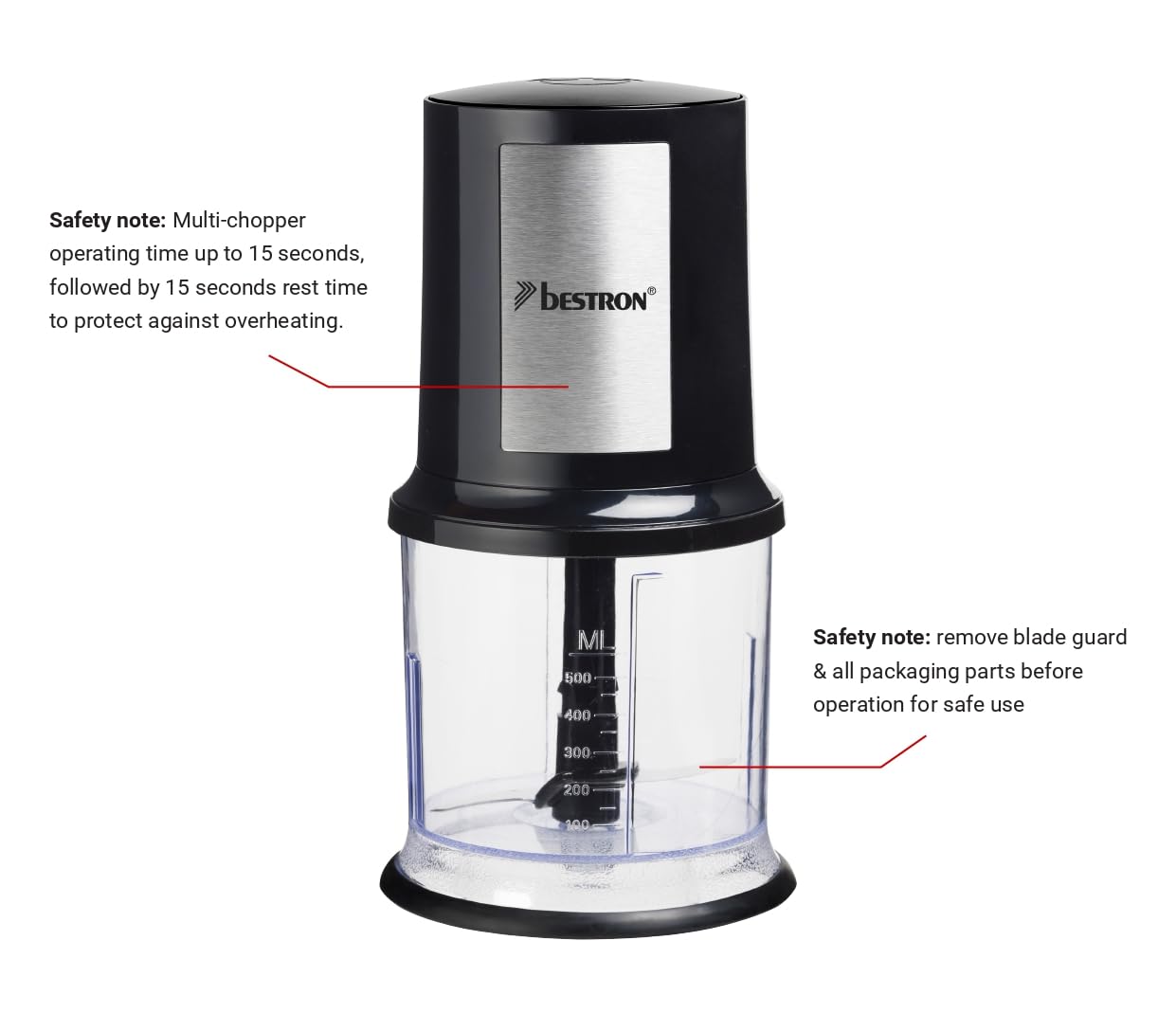 Bestron (AKC200) Universal Multi-Zerkleinerer mit zwei Schneidemessern & 500ml | 400W