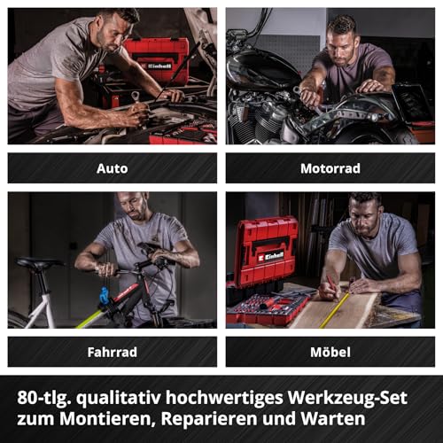 Original Einhell E-CASE 80-tlg. Werkzeugkoffer (Werkzeug-Set für die Werkstatt oder zu Hause))