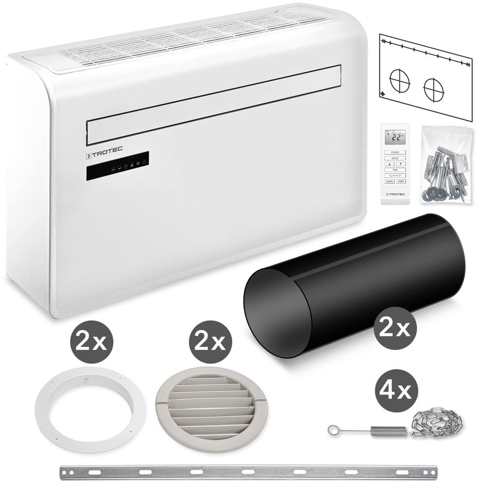 TROTEC Mobile Wandklimaanlage (PAC-W 2200 S) mit 4-in-1 Kühlung, Beheizung, Ventilation: 8000BTU