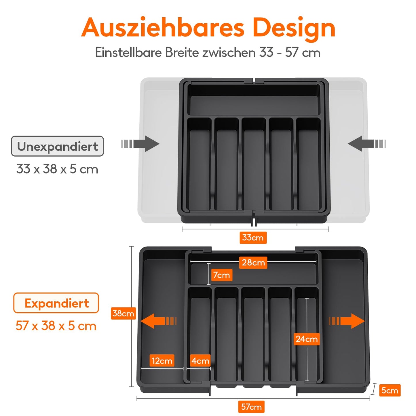 LIFEWIT Adjustable Cutlery Tray for Kitchen Drawers Made of Plastic