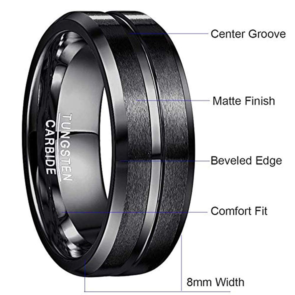 Partnerring aus Wolframcarbid für Herren in Schwarz: Kratzfest (8mm - Größe 70-22.3)