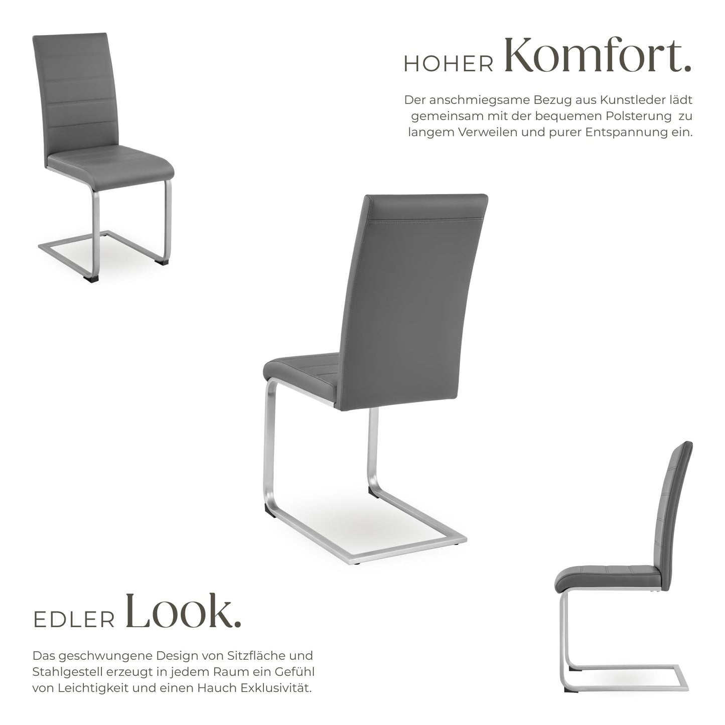 tectake® Set of 2 dining chairs | Modern, comfortable, and versatile (grey)