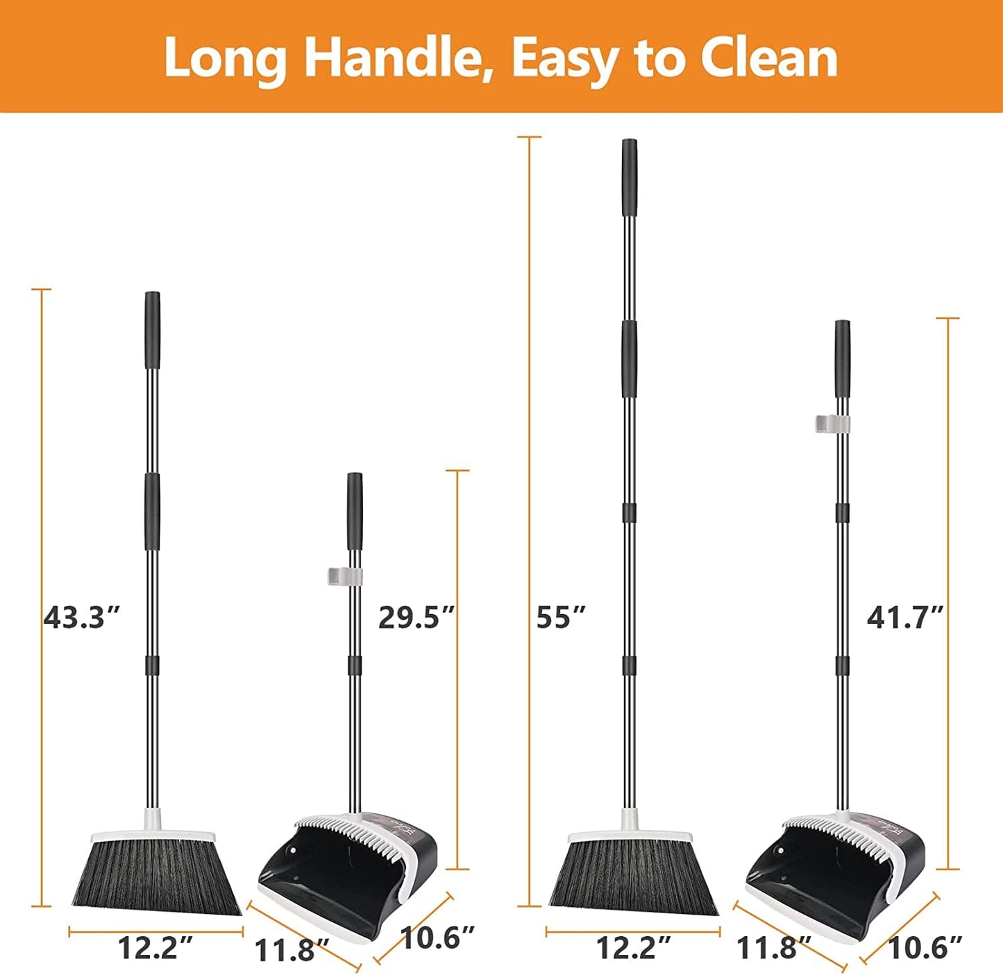 Broom and Dustpan Set | Combo with 137cm Long Handle for Kitchen, Household