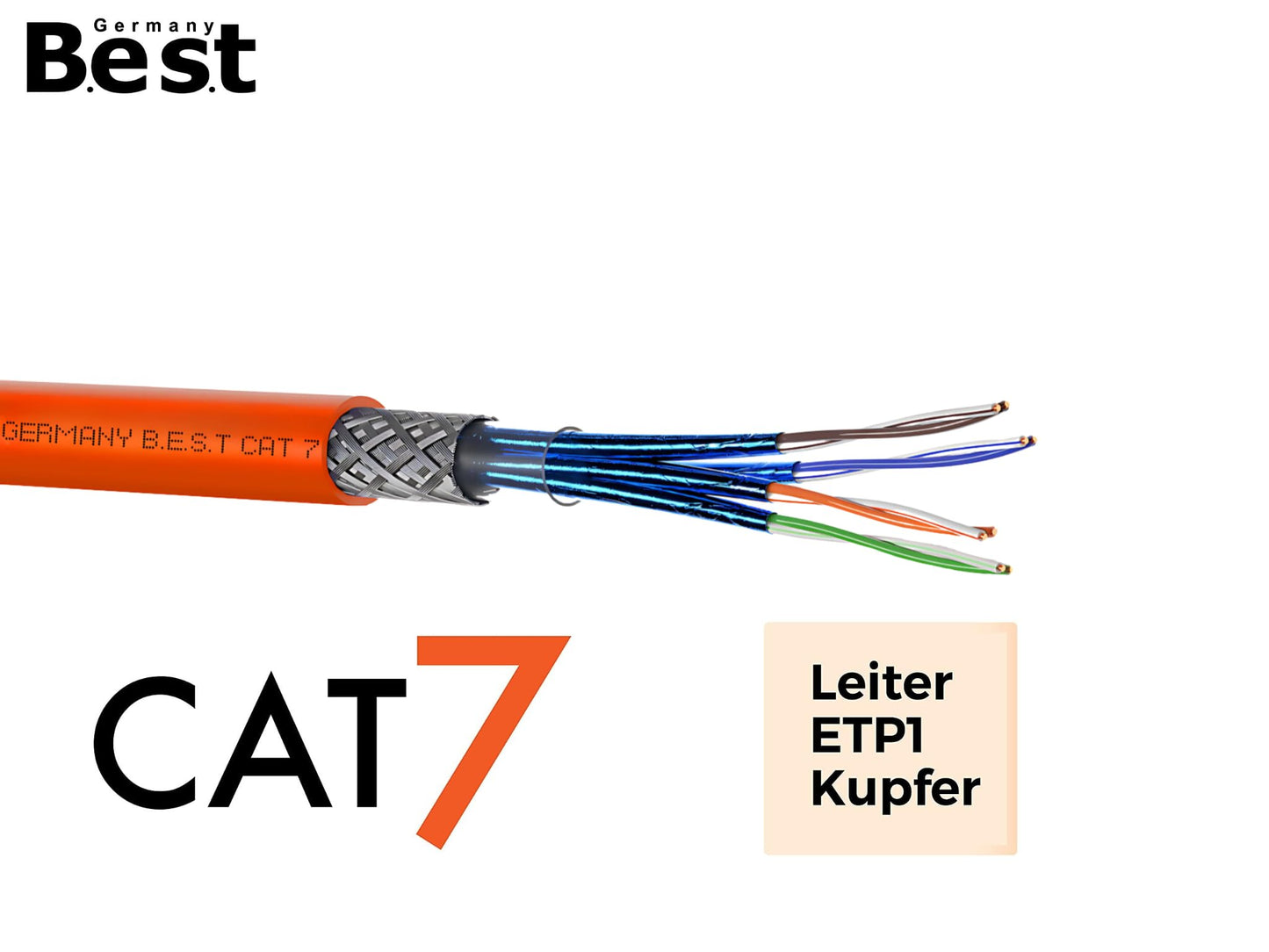 Germany Best (CAT 7) 100m Simplex Copper LAN Network Installation Cable: S/FTP 10 Gbit/s