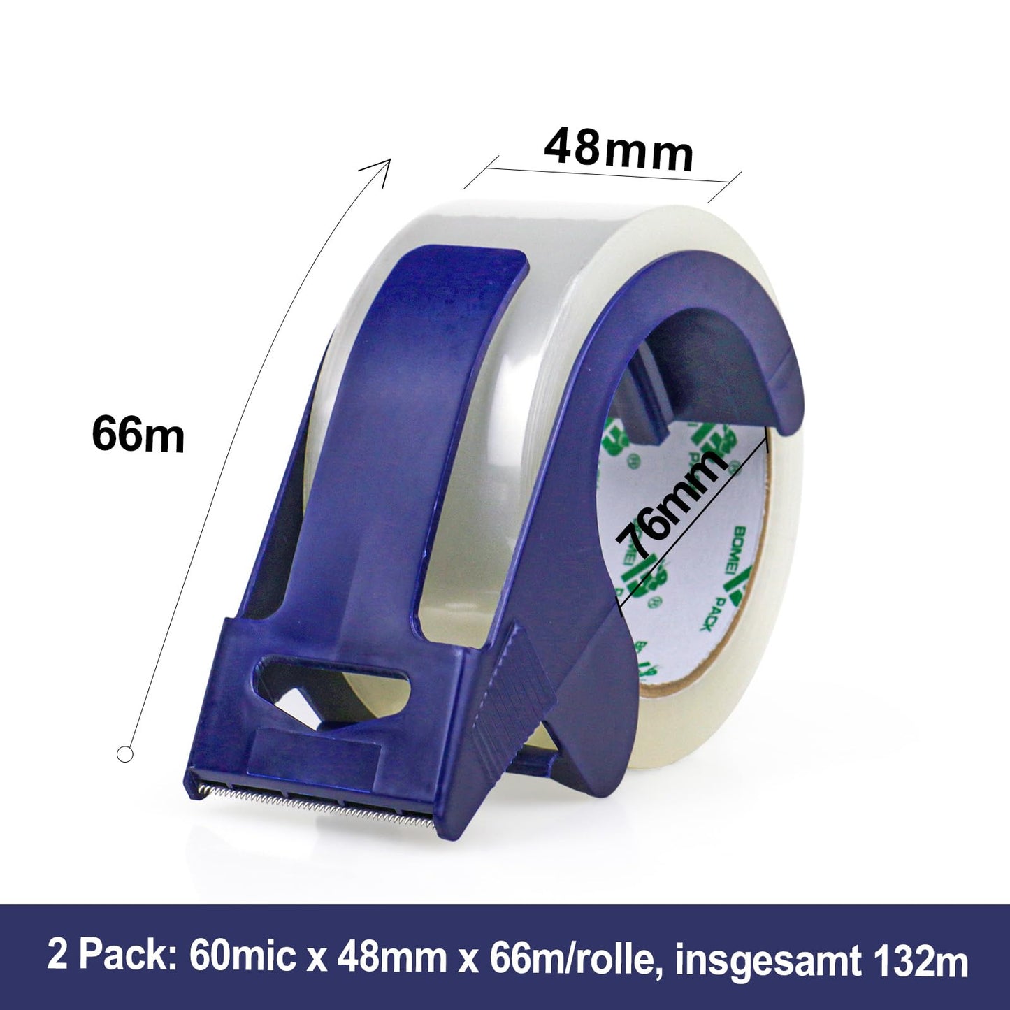BOMEI PACK quiet parcel tape (transparent): 66m x 48mm, strong adhesive