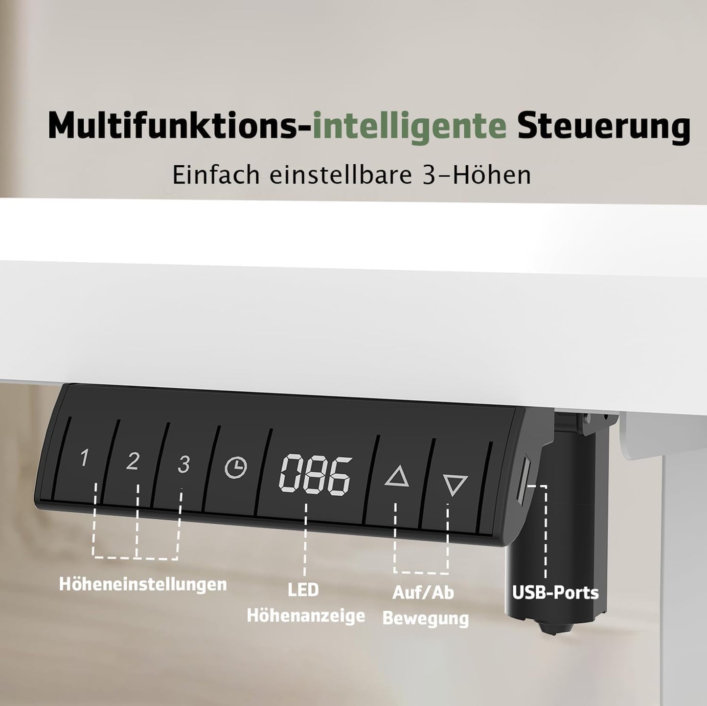 Flamaker Schreibtisch (160x80cm): Elektrisch Höhenverstellbar mit Memory Funktion in Weiß