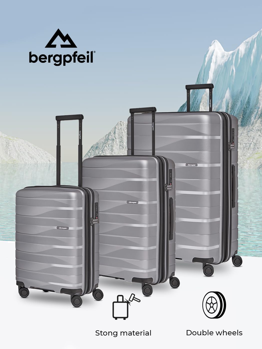 BERGPFEIL Hartschalen Reisekoffer-Set (3-teilig) mit Dehnfalte & TSA-Schloss
