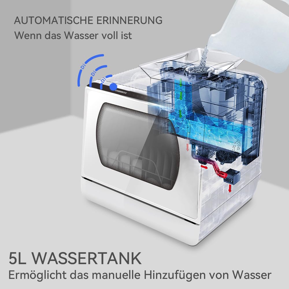 Hermitlux Mini-Geschirrspüler für 4 Bestecksätze, 5 Liter Wassertank, 6 Programme