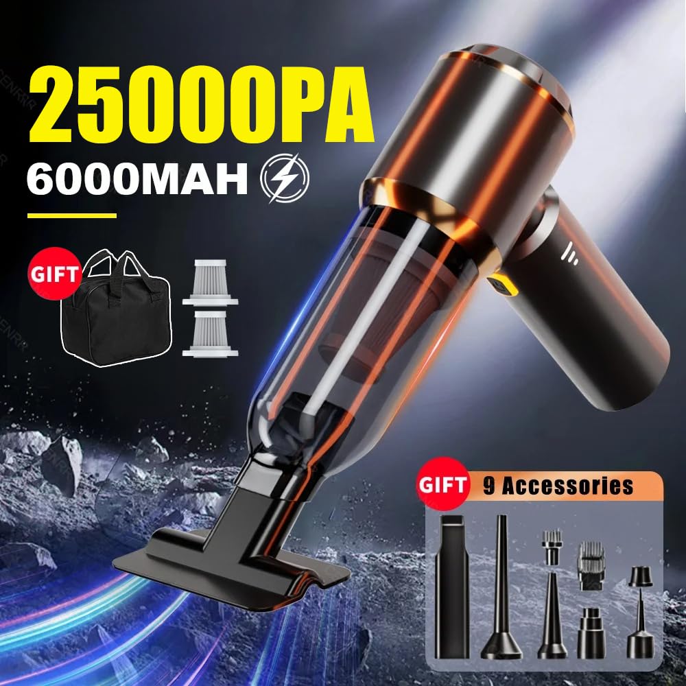 Cordless handheld vacuum cleaner (25000PA) with electric dust blower for car, office