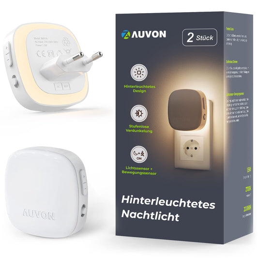 AUVON LED Nachtlicht 2er Set (Warmes Weiß): Bewegungssensor & Dämmerungssensor
