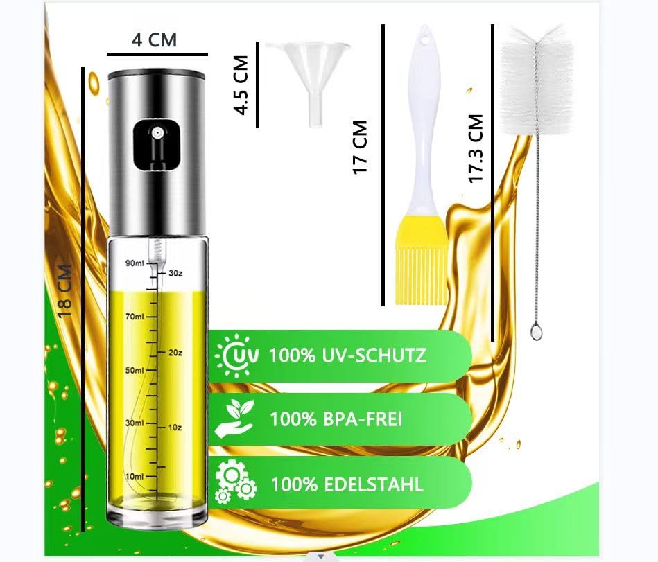 BETA NOBLE Oil Sprayer Glass (100ml) for Kitchen & Grill with Fan Nozzle