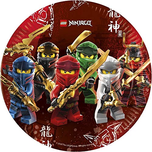 Ninjago Party-Set (44-teilig) mit Teller, Becher, Servietten + Papiertrinkhalme für 8 Kinder