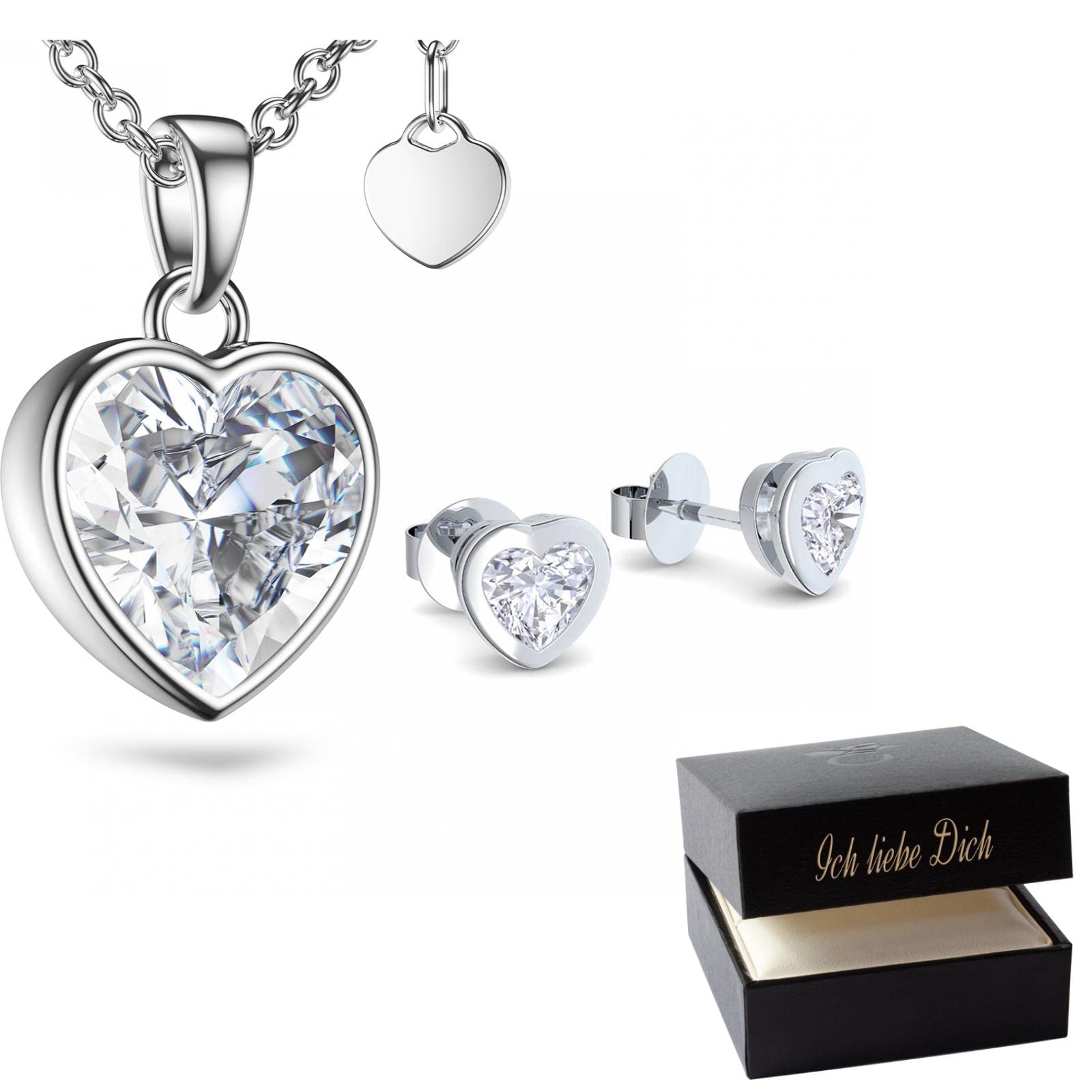 AMOONIC Damen Schmuck-Geschenkset | 925 Sterling Silber: Kette-Ohrring-Halskette