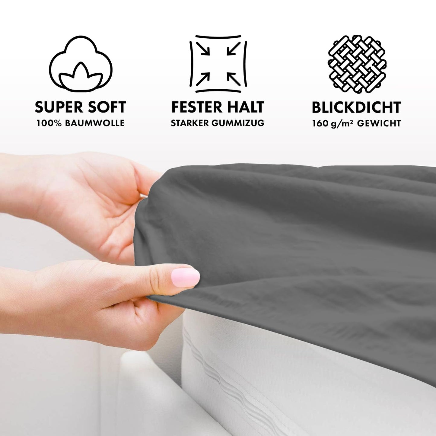 JACOBSON Jersey fitted sheet made of 100% cotton (90x200-100x200cm - anthracite)