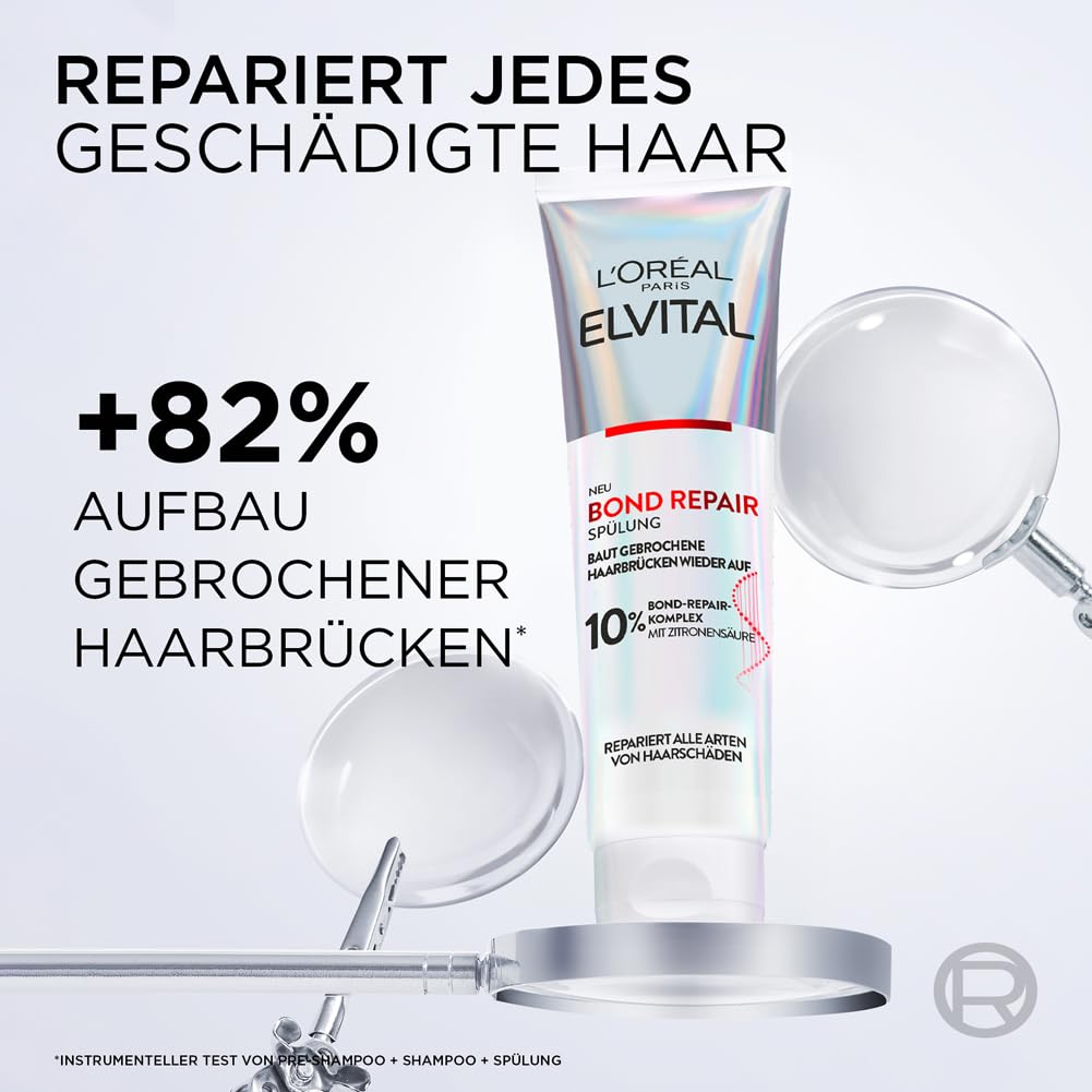 L'Oréal Paris Elvital Bond Repair Pflegeset (3-teilig) zur Haarreparatur mit Pre-Shampoo, Shampoo & Spülung
