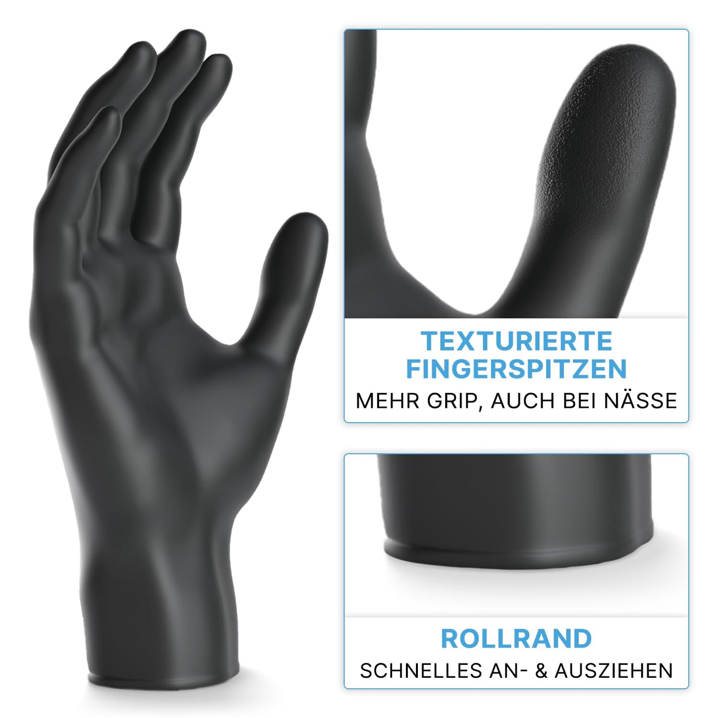 ARNOMED Schwarze Nitril-Einweghandschuhe (100 Stück/Box): Puderfrei, Latexfreie