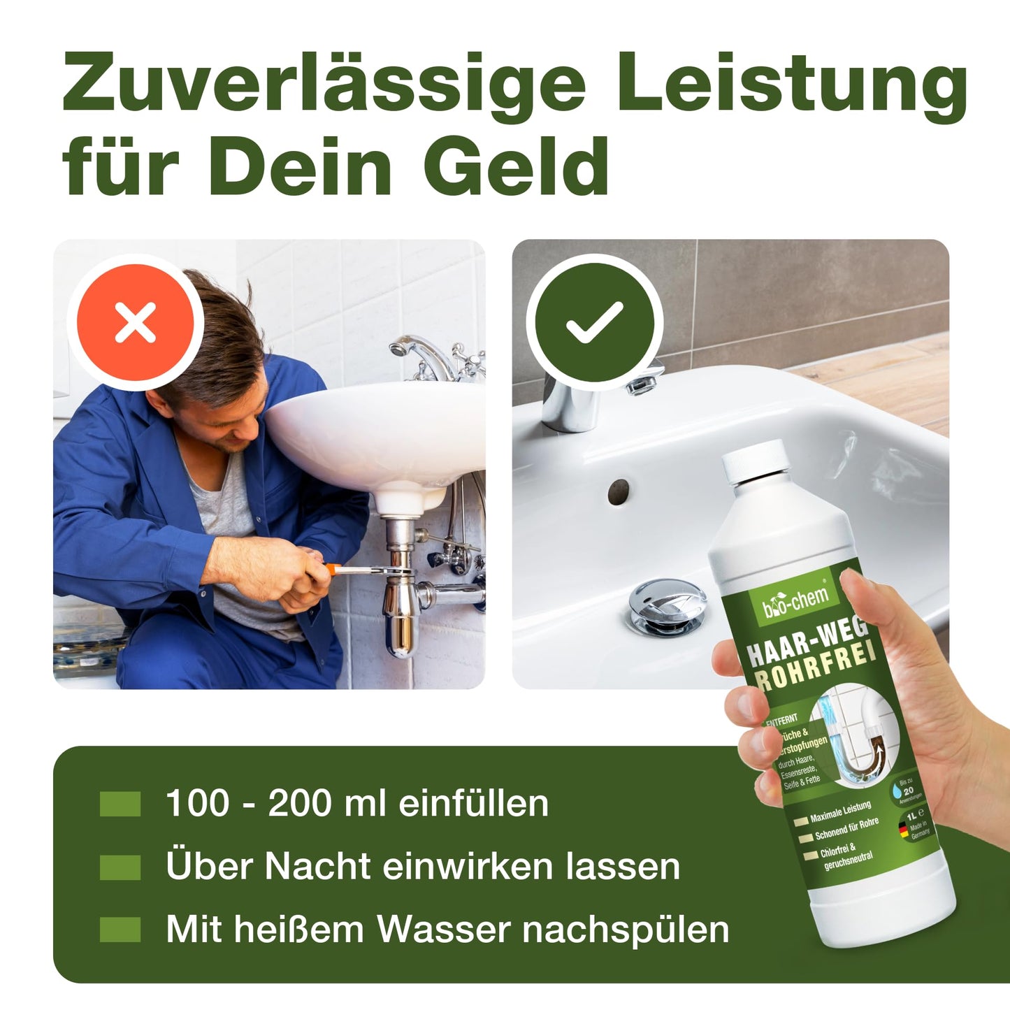 bio-chem Haar-Weg Abflussreiniger EXTRA STARK (1000ml) Made in Germany