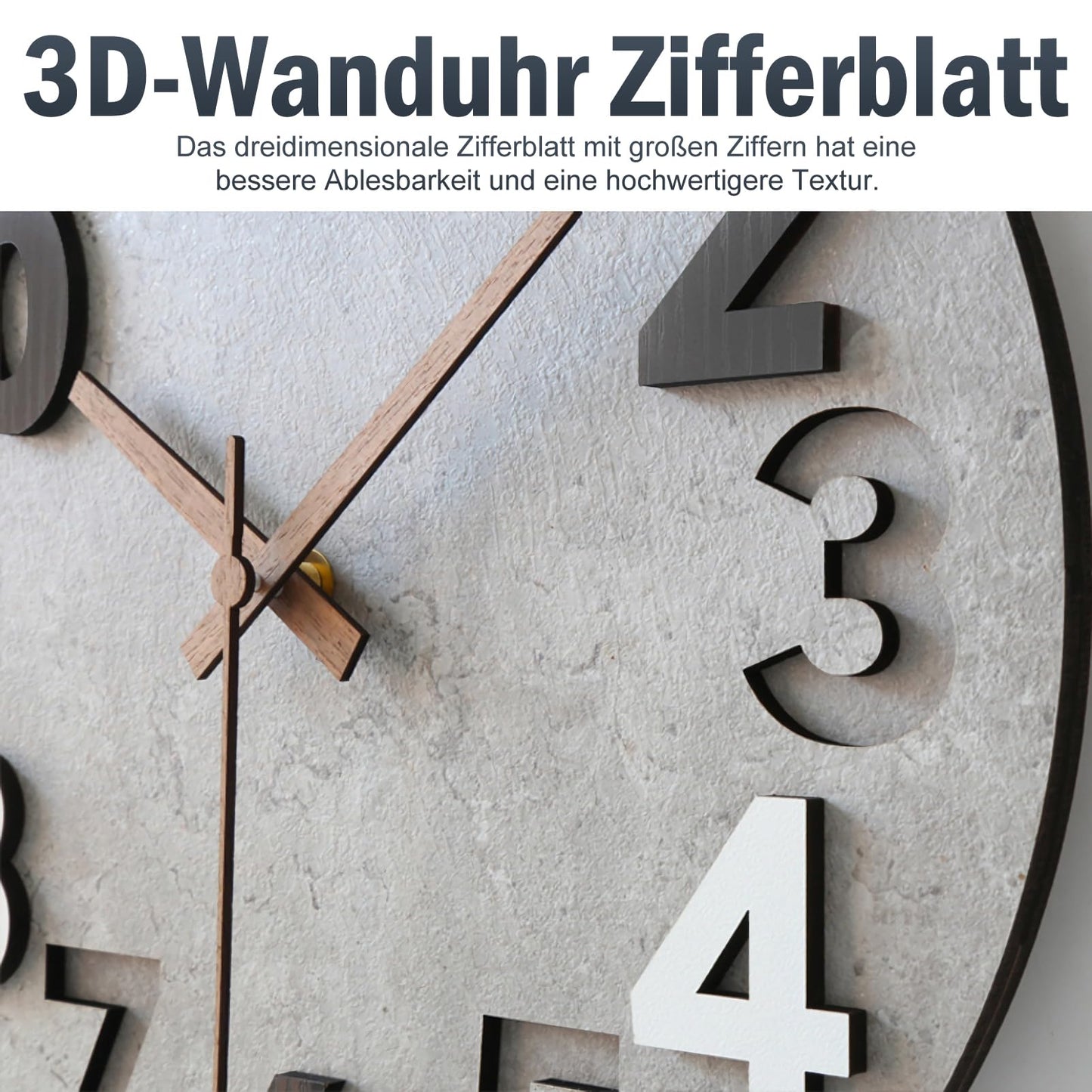 Stellarize Modern Holz 3D-Wanduhr (30cm) ohne Tickgeräusche für Wohnzimmer, Küche, Büro