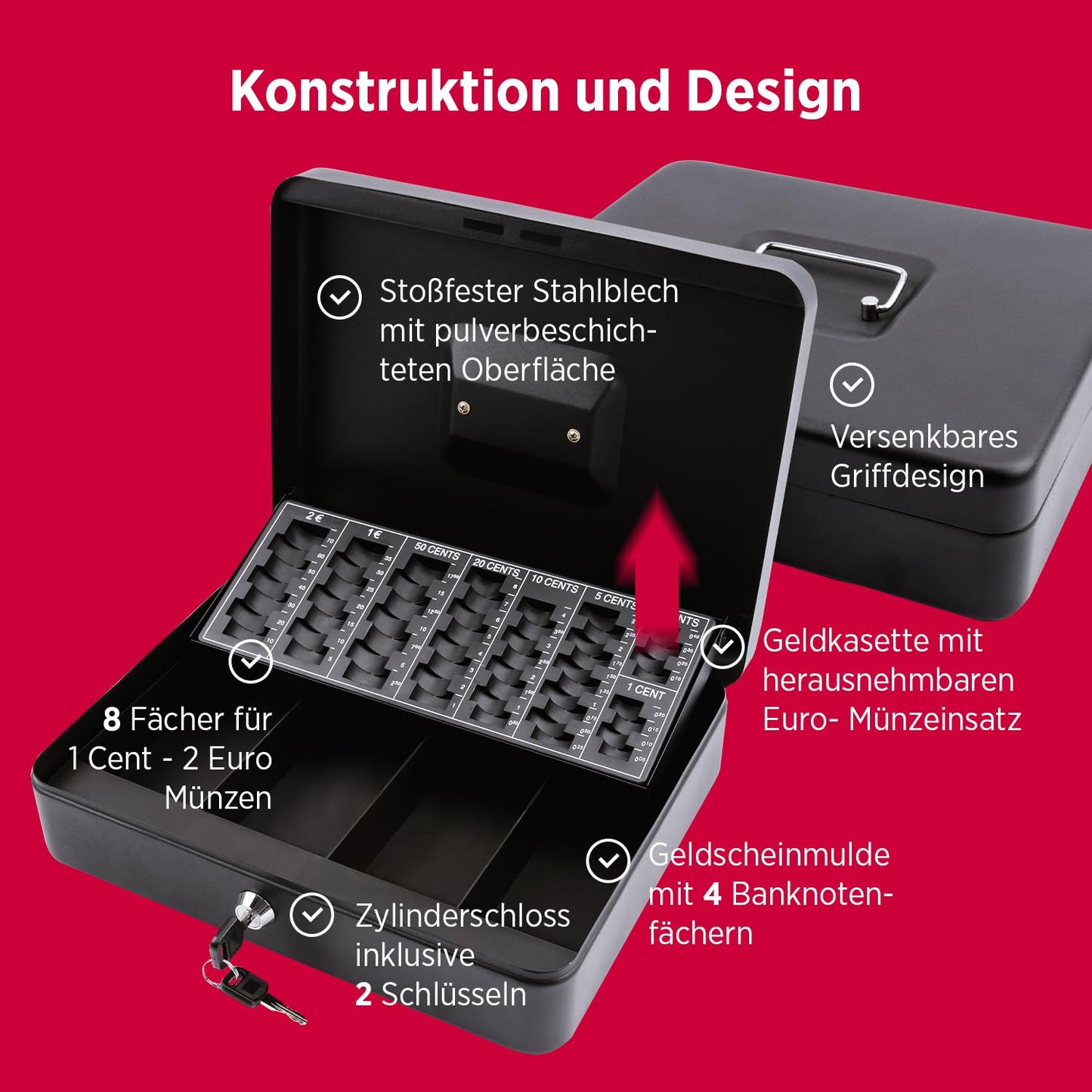 Olympia (6031 CB 770 Plus) Geldkassette: Abschließbar mit Schlüssel & Münzzählbrett inkl. Falschgeldprüfer