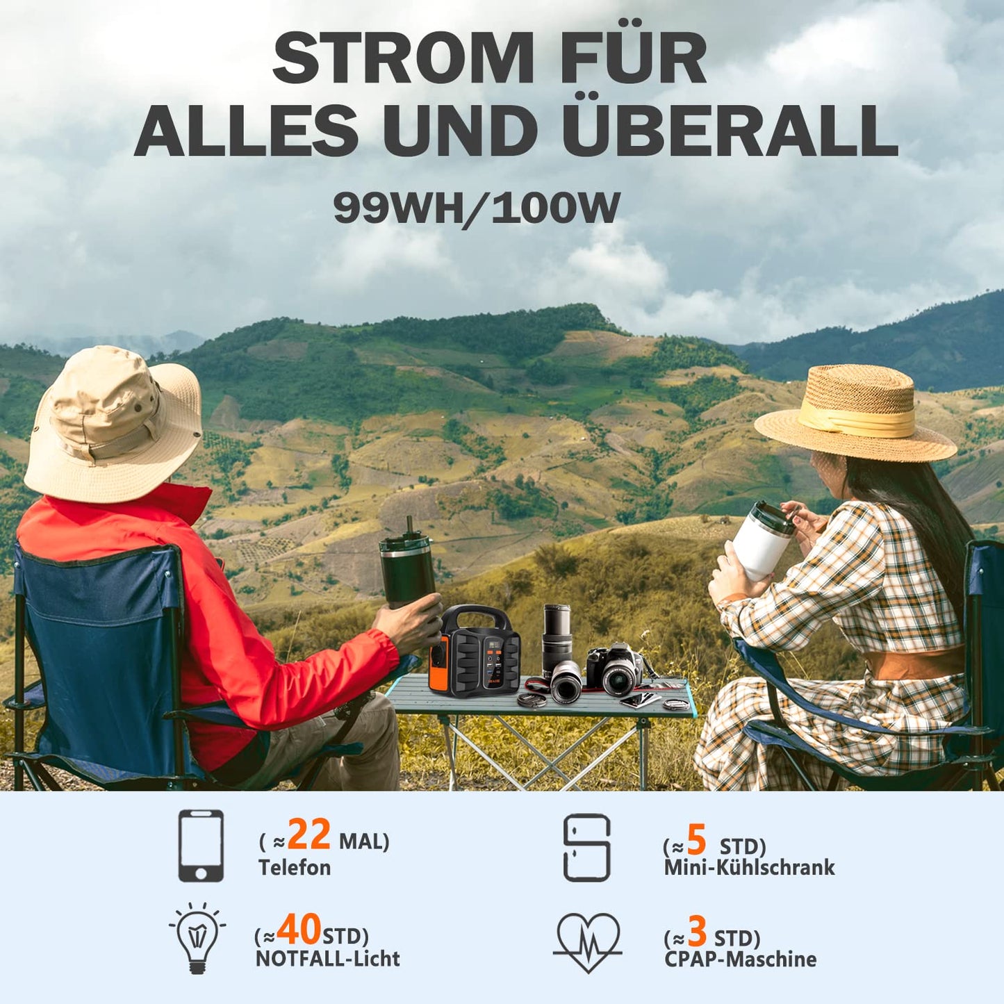 Outdoor Powerstation 'SBAOH' 99Wh, 150W: Solargenerator Akku für Reise & Camping