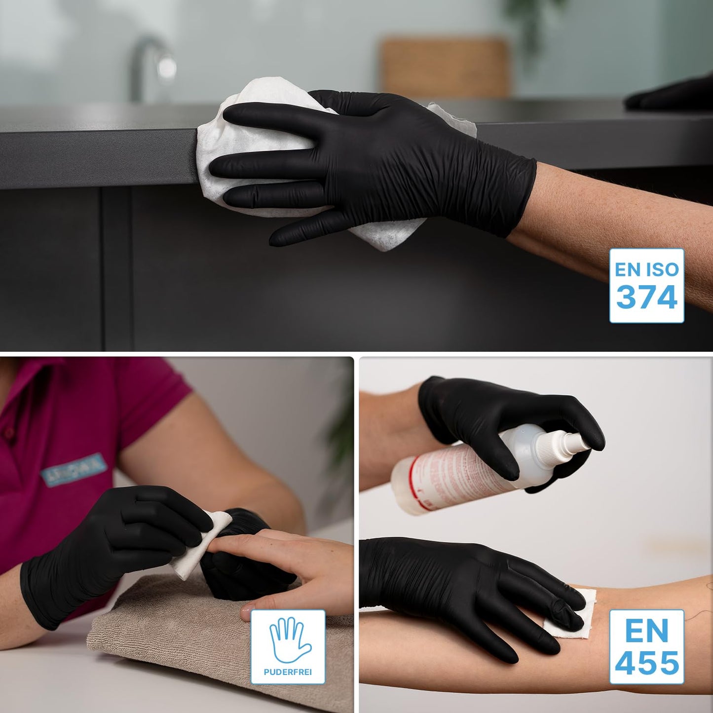 ARNOMED Schwarze Nitril-Einweghandschuhe (100 Stück/Box): Puderfrei, Latexfreie