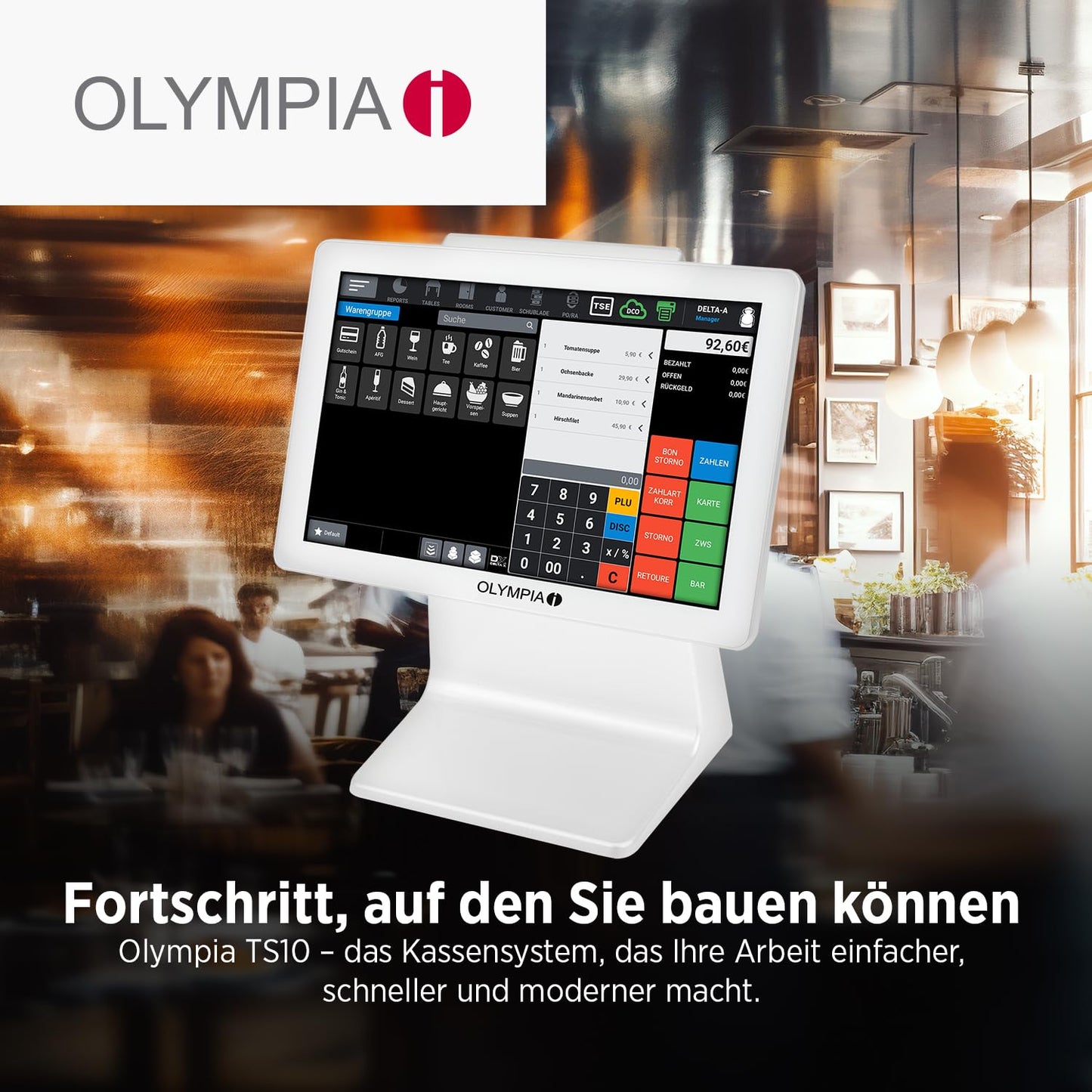 Olympia TS10 Touchscreen Kassensystem für Gastronomie & Einzelhandel: Scanner, Kundenanzeige