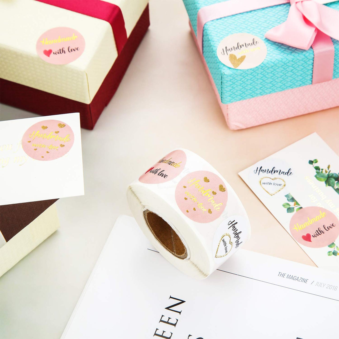 Handmade with Love Aufkleber (Rund - Ø 2,5cm) für Geschäft, Hochzeit, Geschenkpackung