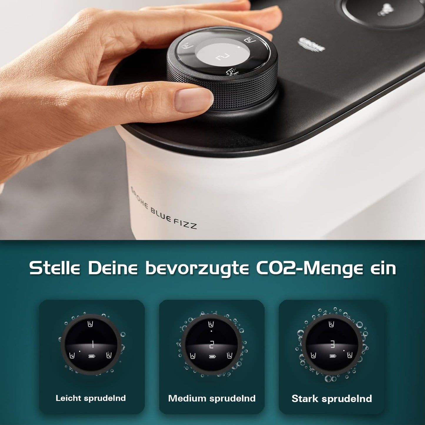 Grohe 'Blue Fizz Advanced' Wassersprudler Set mit CO2-Füllstandsanzeige und Reinigungspulver