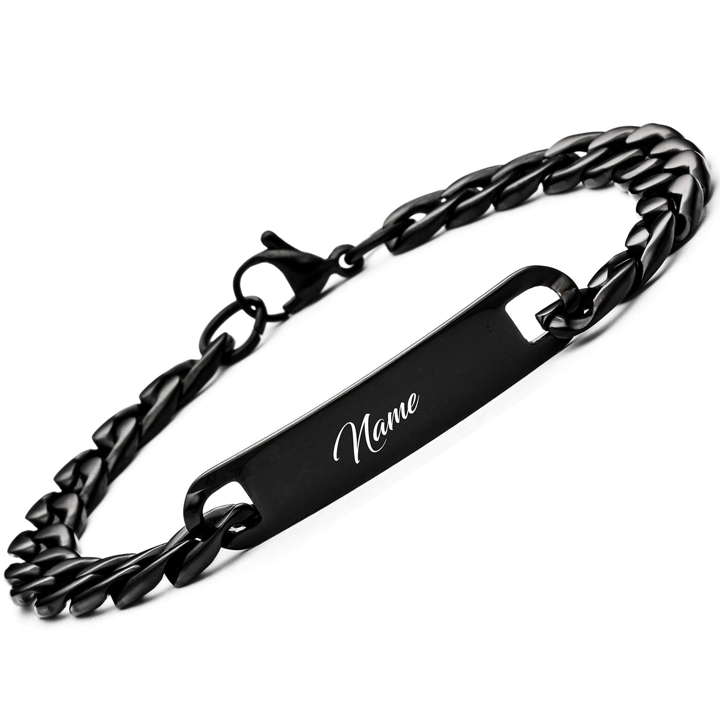 Personalisiertes Edelstahl-Armband für Herren mit Wunschgravur (2 Stück): Silber, Schwarz
