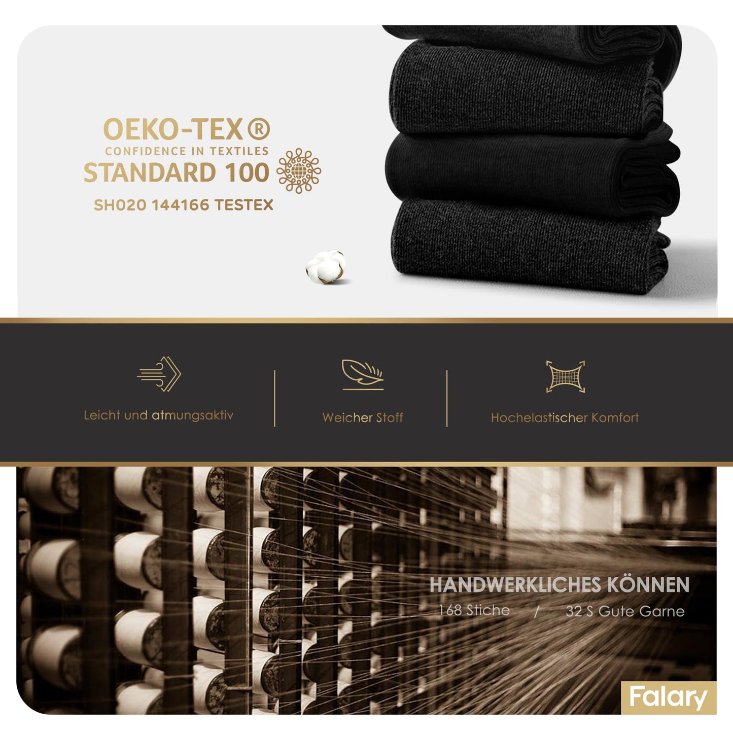 FALARY Cotton Men's Socks in Black | Breathable Business Socks (12 Pairs)