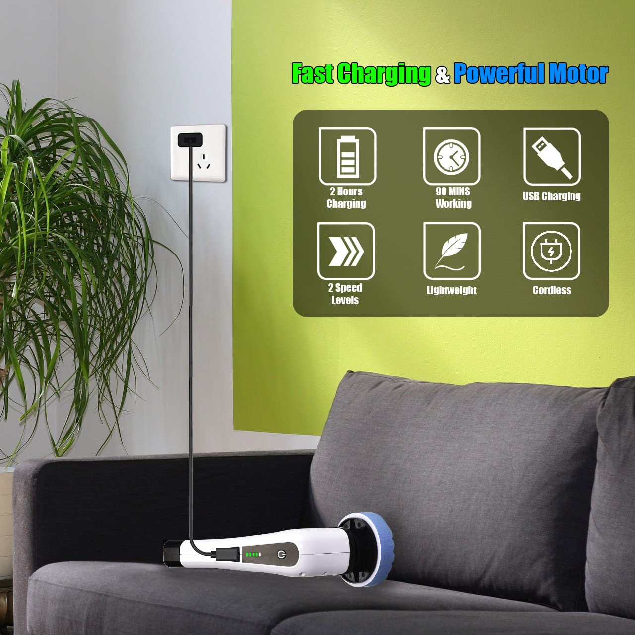 Electric cleaning brush with 8 drill brush heads & adjustable handle