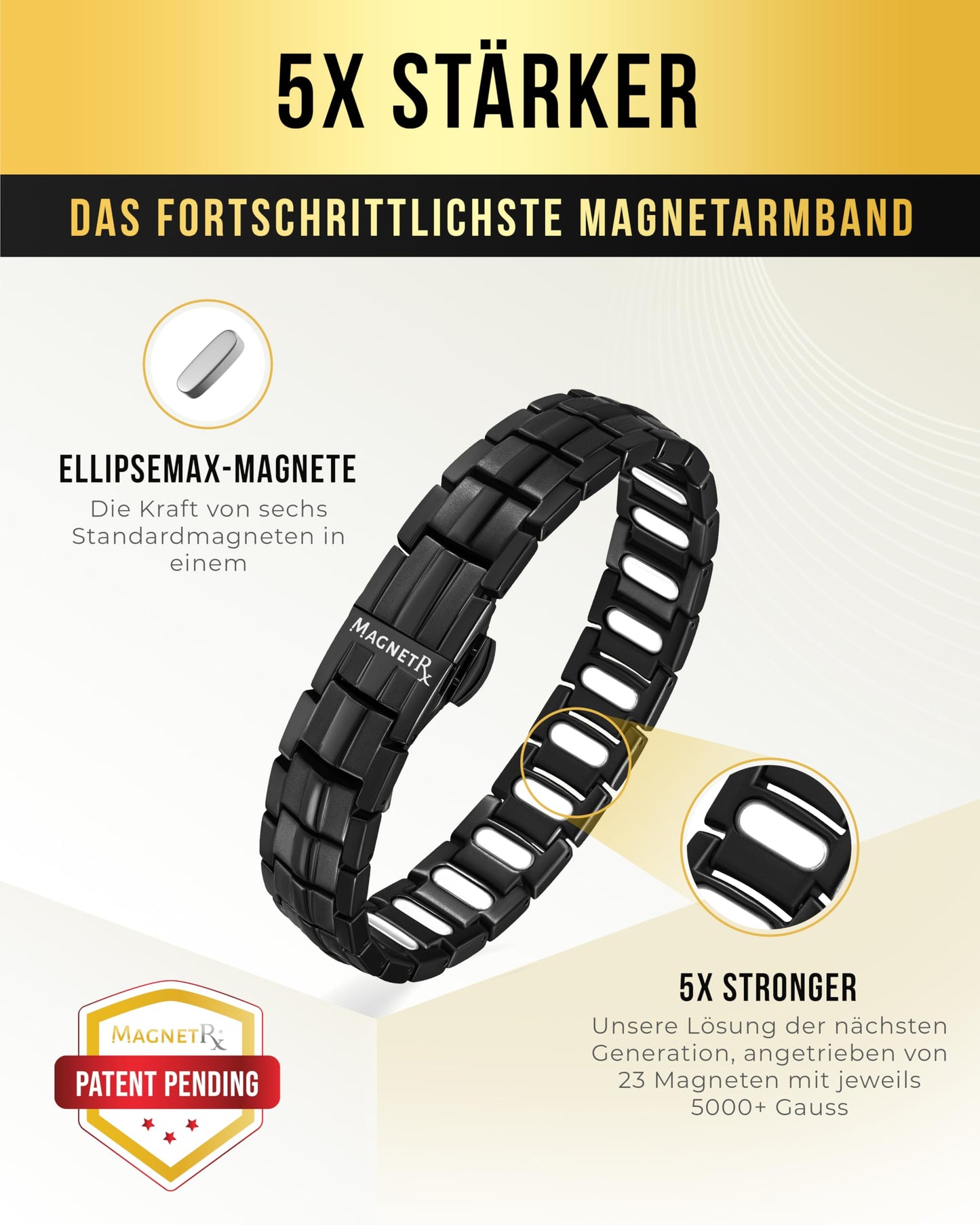 MagnetRX® Magnet Armband für Herren aus leichtem Titan, 5.000 Gauss