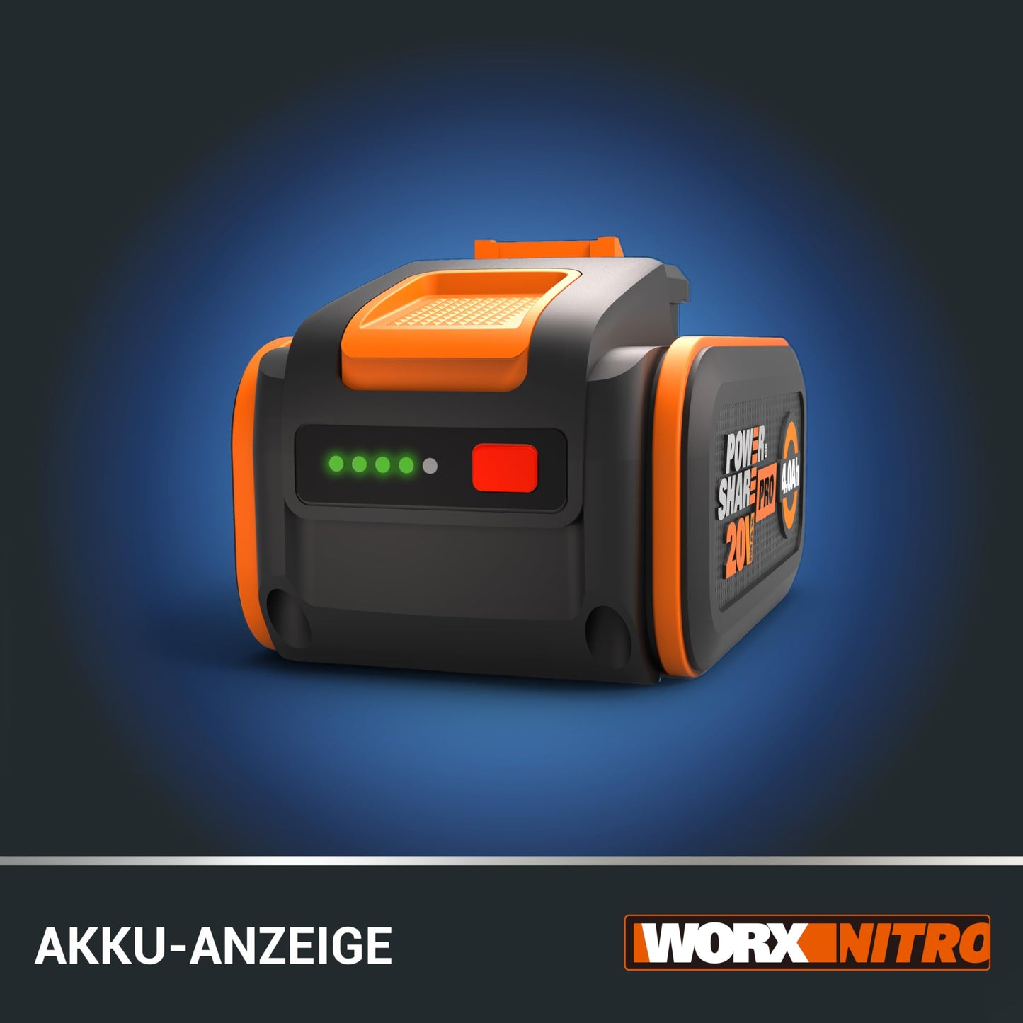 Original WORX WA3644 PowerShare Pro Akku 20V (4,0 Ah Li-Ion): Wiederaufladbar mit LED-Anzeige, passend für alle WORX Geräte