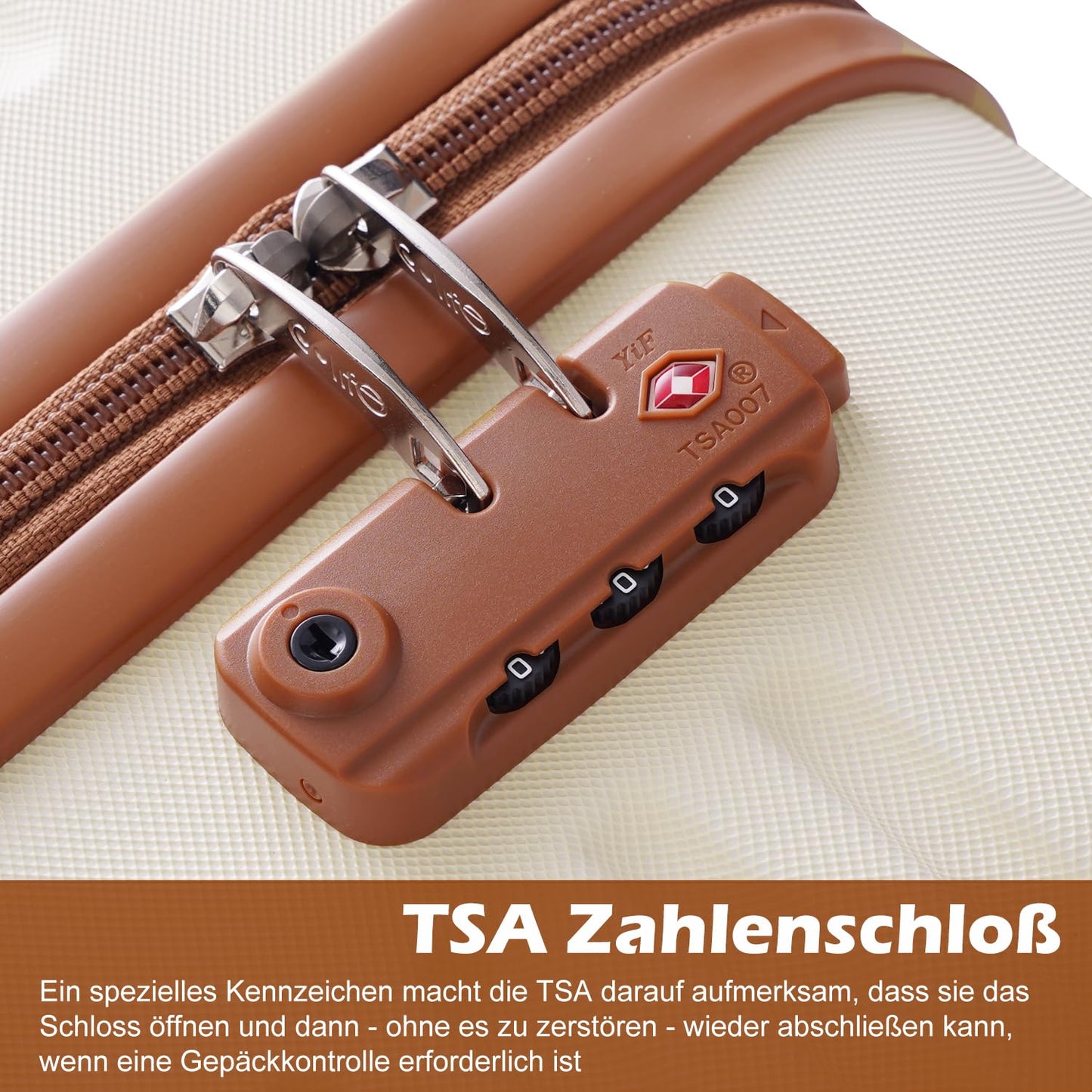COOLIFE Hartschalen Reisekoffer-Set (5-teilig): ABS, 4 Rollen, TSA-Schloss | Weißbraun