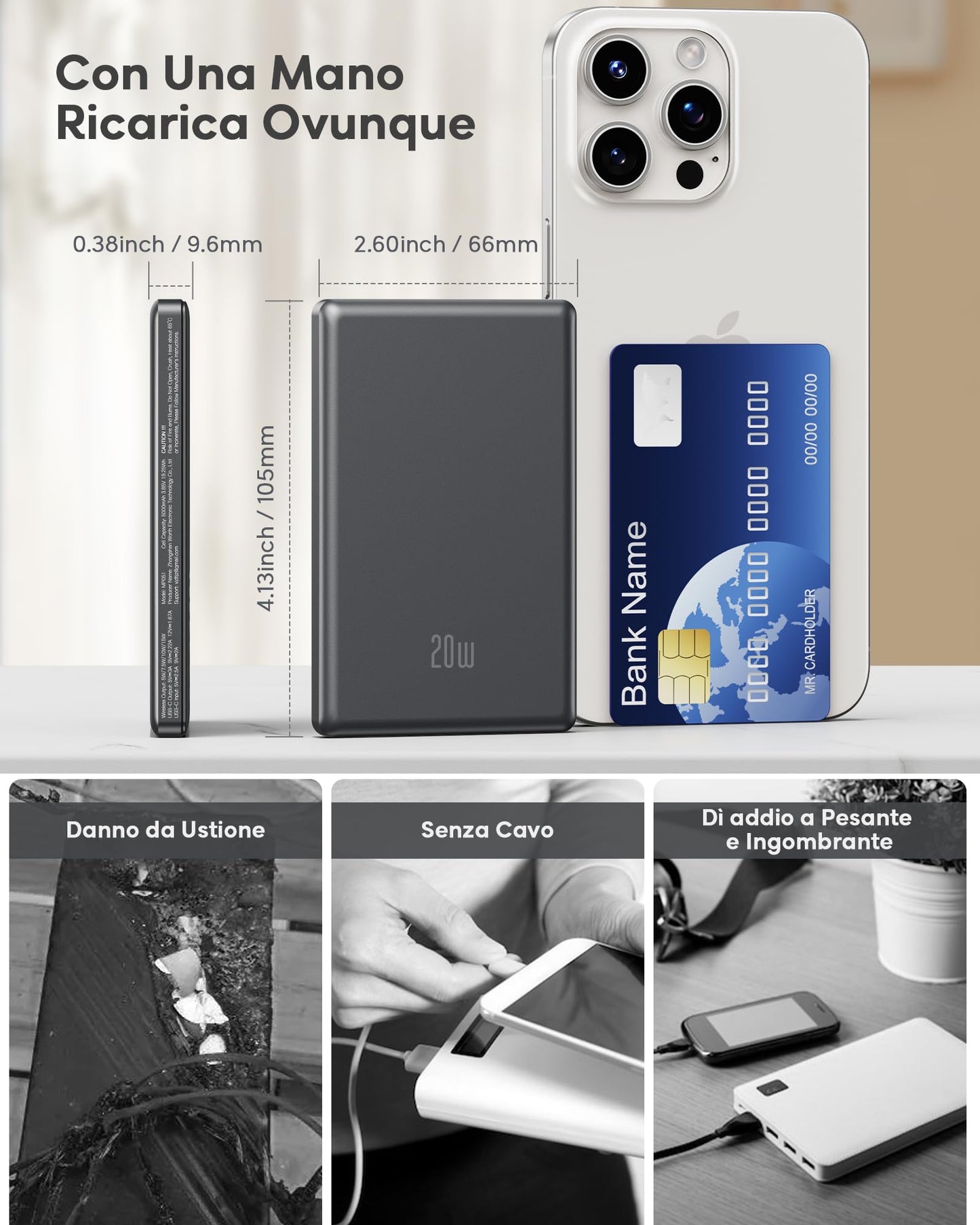 Ultra Slim iPhone Powerbank (5000mAh) für Magsafe - Induktives Laden, 20W Schnellladung