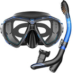 Set with snorkel and diving mask: Anti-fog 3-channel diving mask made of tempered glass