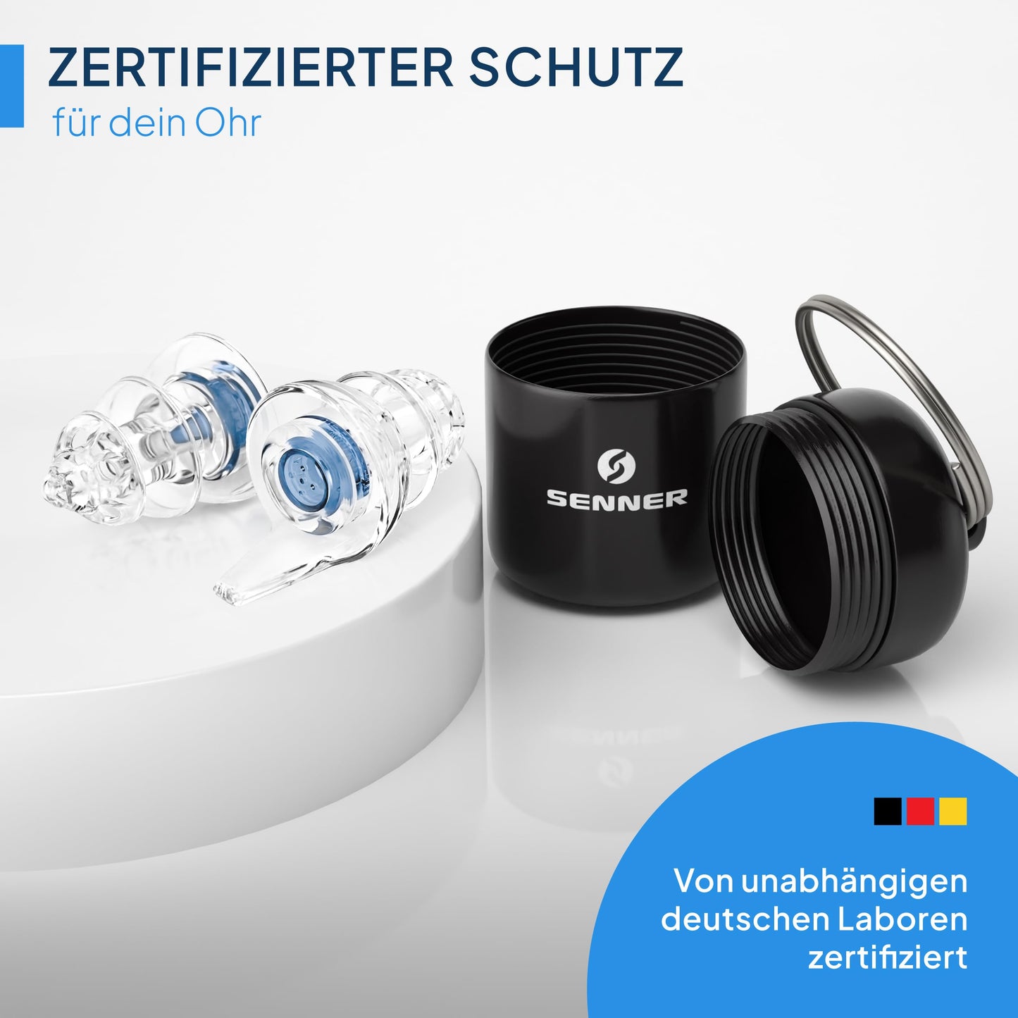 Senner® Ohrstöpsel zum Schlafen: Extra-Soft mit Alubehälter für die Earplugs (Transparent)