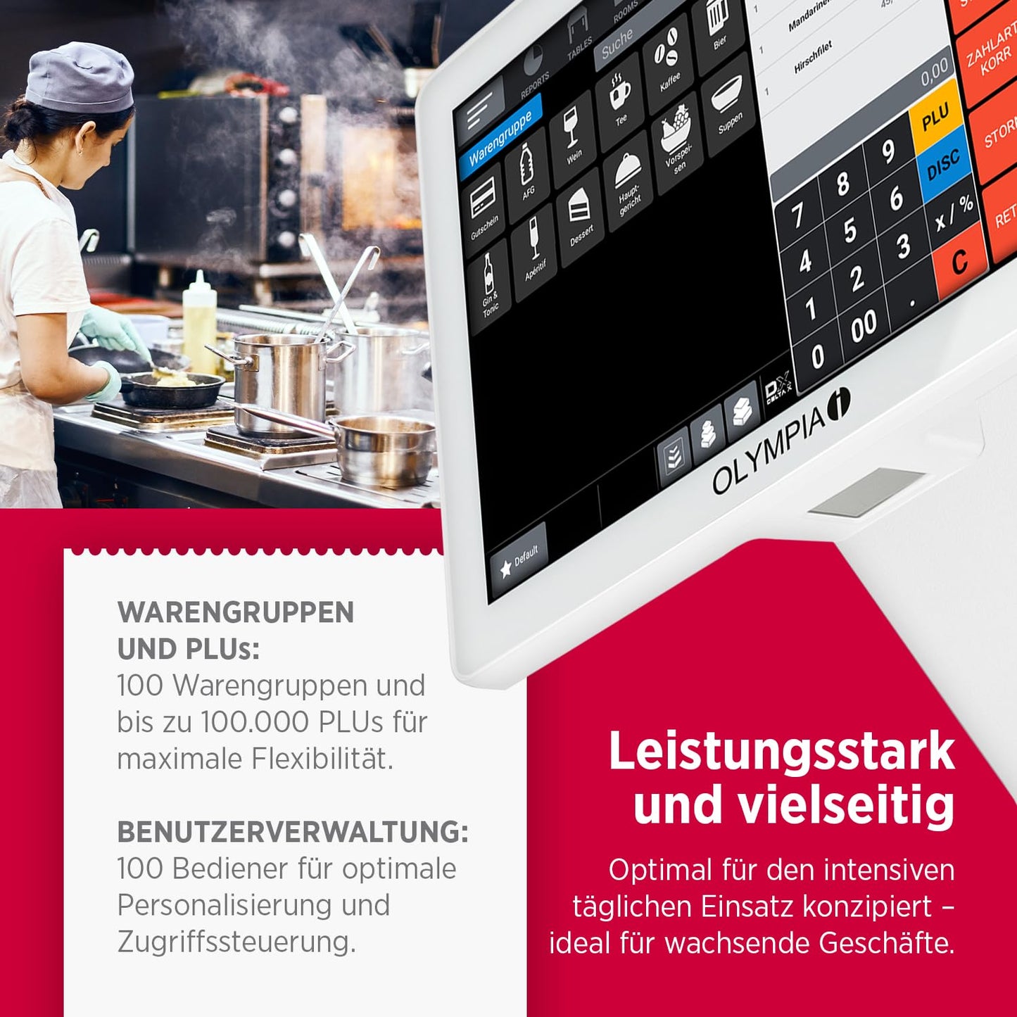 Olympia TS10 Touchscreen Kassensystem für Gastronomie & Einzelhandel: Scanner, Kundenanzeige