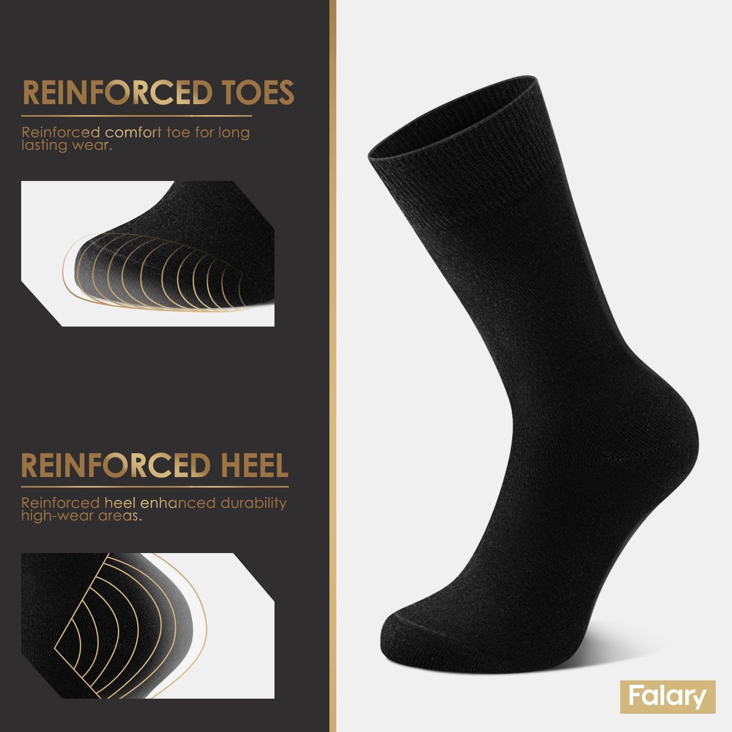 FALARY Cotton Men's Socks in Black | Breathable Business Socks (12 Pairs)