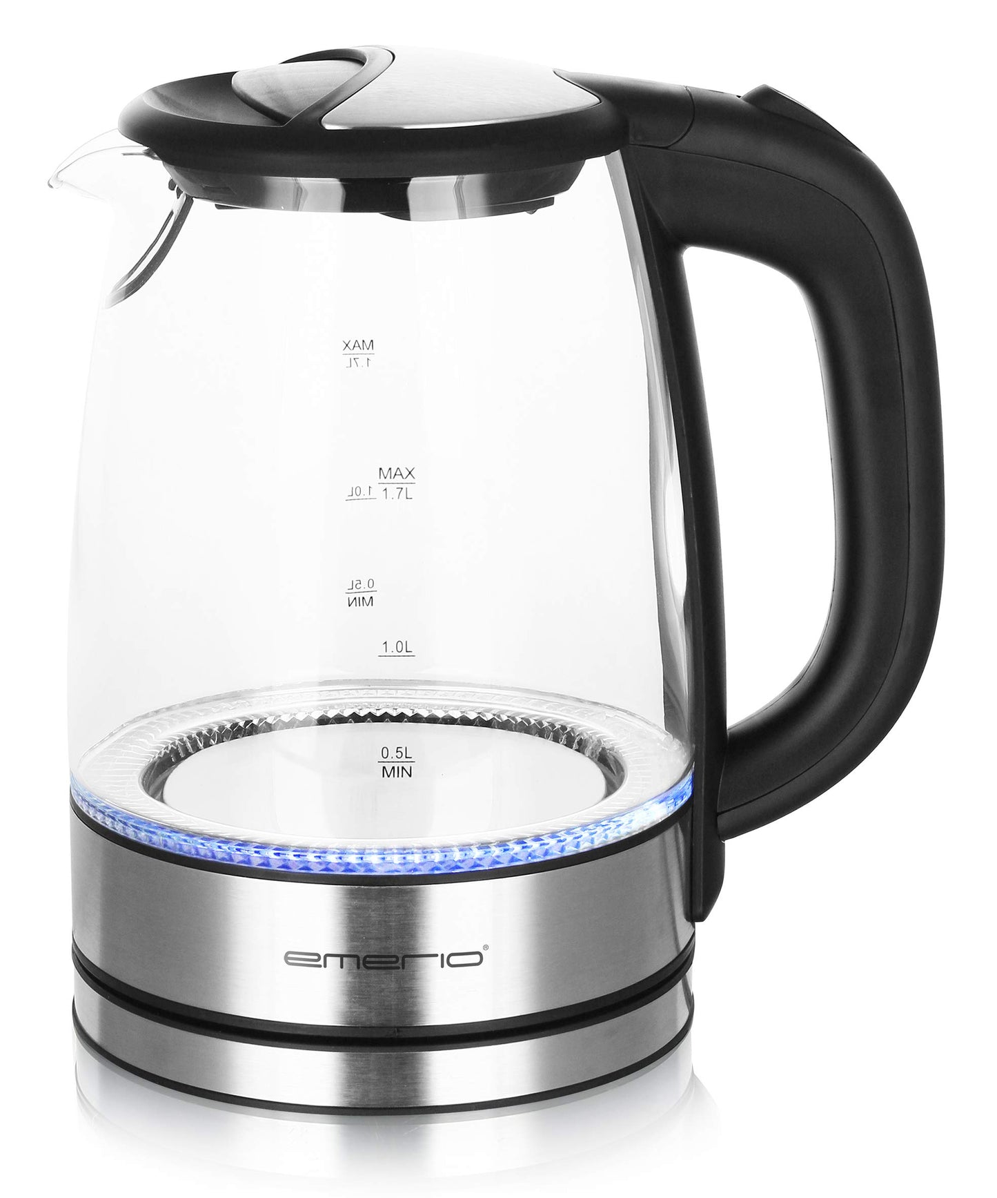 EMERIO Glas Wasserkocher (1,7L): 2200 Watt, Blau LED-Innenbeleuchtung | BPA-Frei