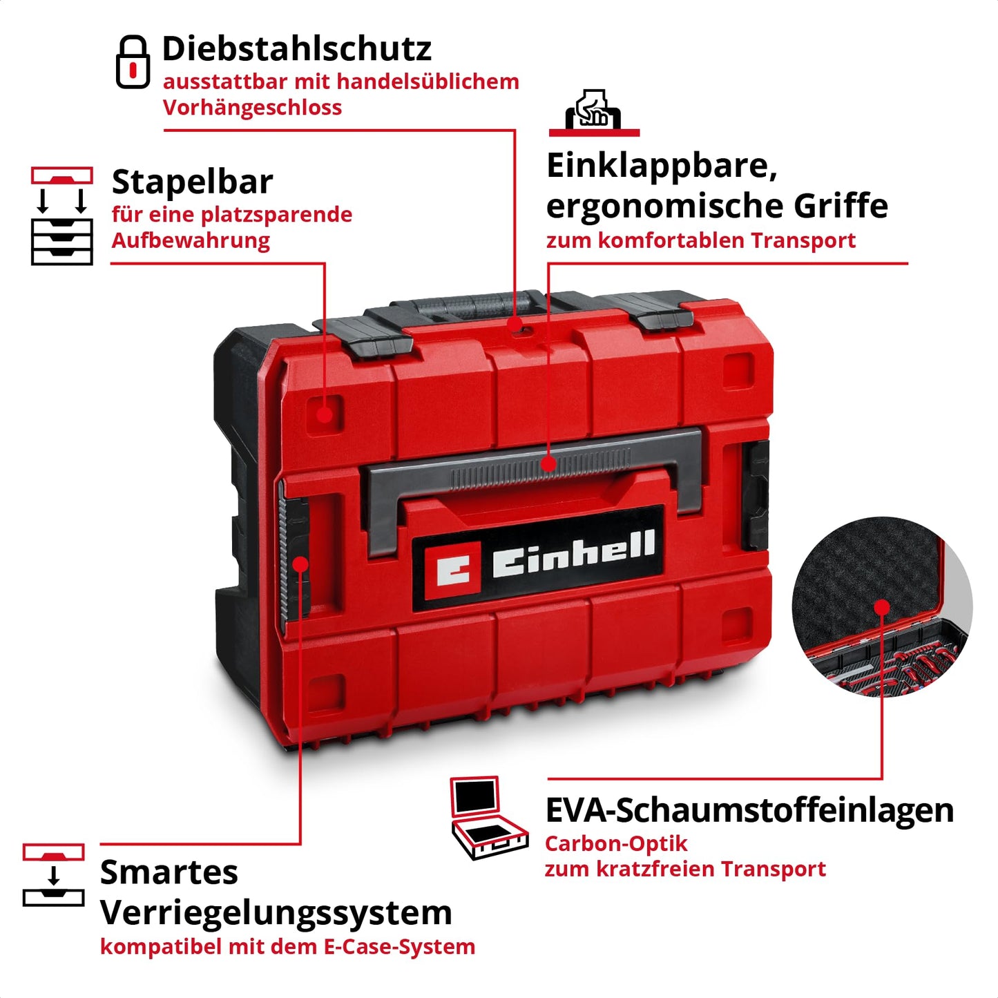 Original Einhell E-CASE 80-tlg. Werkzeugkoffer (Werkzeug-Set für die Werkstatt oder zu Hause))