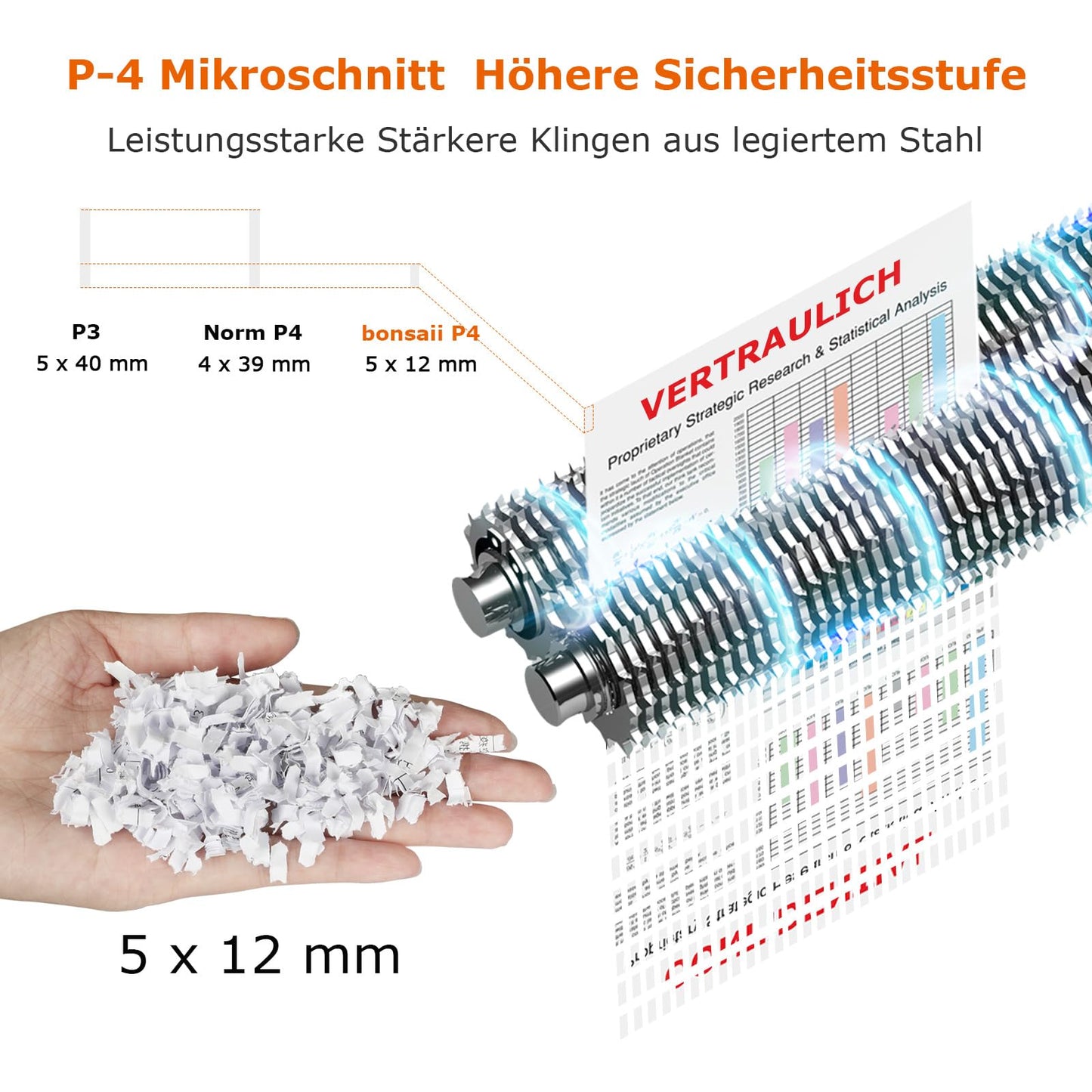 Bonsaii 12-Blatt Partikelschnitt Aktenvernichter, läuft 60 Minuten lang, Hochleistungs schredder aktenvernichter für Home Office, P4 Mikroschnitt papierschredder mit 4 Rollen & 16L Behälter(C266-B)