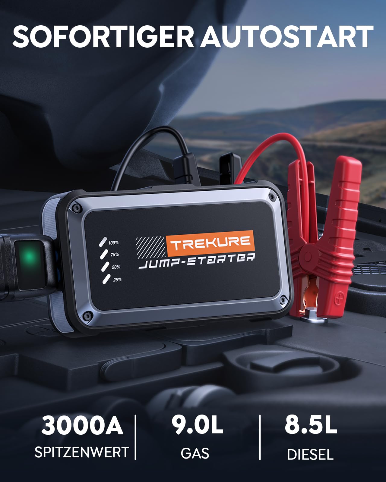 TREKURE TK10 Starthilfe-Powerbank für Pkw (3000A) mit LED Taschenlampe