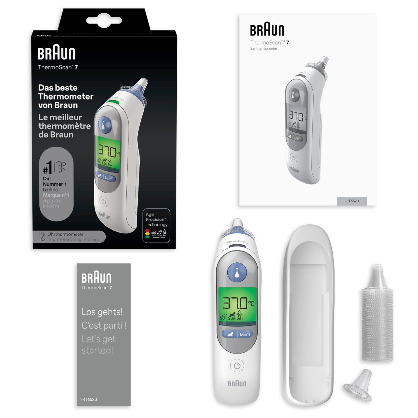 Braun ThermoScan-7 Ohrthermometer mit Age Precision & ExacTemp inkl. 21 Hygiene Caps