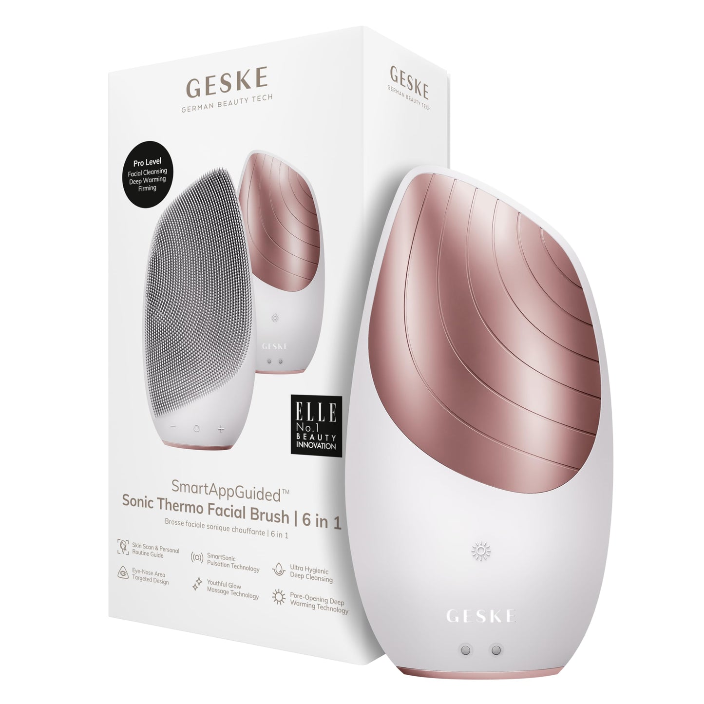 GESKE | SmartAppGuided™ Sonic Thermo Facial Brush | 6 in 1 + GESKE Hydrating Cleanser | Set mit passender Kosmetik-Zugabe | Beauty Bundle