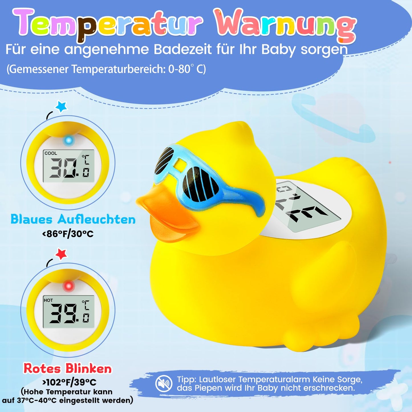 Bade- und Raumtemperaturthermometer für Neugeborene mit LED-Anzeige